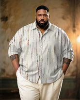 Big & Tall Men's Vintage Color Strip Art Print Long Sleeve Bamboo Hemp Texture Shirt