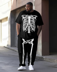 Human Bone Front And Back Printed T-Shirt Trousers Set Men's Big & Tall