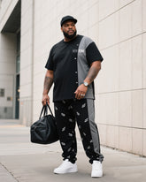 Big Boy Street Fashion Stars New York Personality English Design Color-matching Short-sleeved Trousers Suit