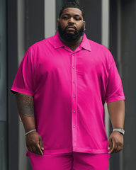 Big Guy's Solid Color Rose Red Short Sleeve Shirt Trousers Set