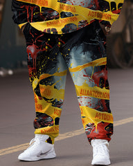 Men's Big & Tall Cartoon Graffiti Strap Long Sleeve Hoodie Set