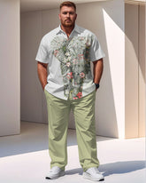 Men's Plus Size Casual Geometric Elephant Short Sleeve Shirt Trousers Suit