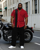 Big & Tall Men's Red & Black Color Blocked Business Short Sleeve Shirt Pants Suit