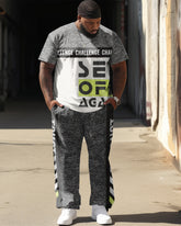 Men's Plus Size Seof Aga Color-Blocked Plaid Street Short-Sleeved Trousers Casual Two-Piece Set