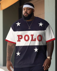 Men's Plus Size Color Matching POLA Two-Piece Set