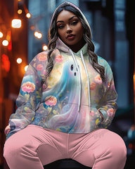 Flower Ghost Ladies Long Sleeve Hoodie Plus Size Suit