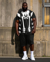 Big Men's Classic Skeleton Printed Street Fashion Short Sleeve T-Shirt Shorts Set