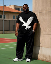 Big Men's Round Neck Simple Eagle Printed Outdoor Short Sleeve T-shirt Pants Set