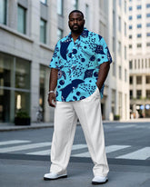 Hawaii Underwater World Pattern Short Sleeve Shirt Trousers Suit Men's Plus Size