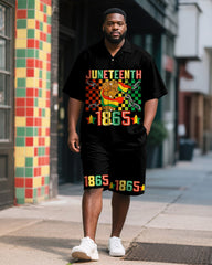 Men's Plus Size Juneteenth Fist 1865 Letter Print Shirt Shorts Suit
