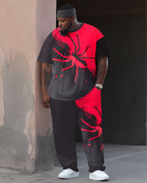Men's Large Color Block Spider Street Hip Hop Casual Two Piece Set