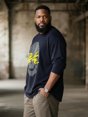 Big & Tall Men's Blue Skull Line Print Long Sleeve Tee