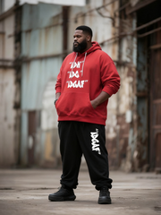 Big & Tall Men's Street Fashion Black Red Attitude Letter Print Hoodie Suit
