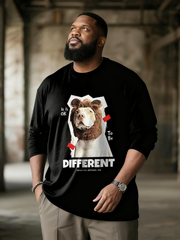 Big & Tall Men's Brown Bear Head Dog Graffiti Print Long Sleeve T-Shirt