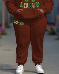 Women's Plus Size Happy Patrick's Day Hoodie and Pants Set