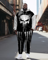 Men's Plus Size Skull Splash Ink Hoodie & Pants 2 Piece Tracksuit