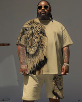 Men's Plus Size 3D Print Lion T-Shirt Shorts Set