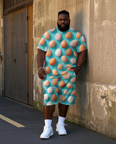 Big Men's Simple Egg Printed Daily Casual Short Sleeve T-Shirt Shorts Set