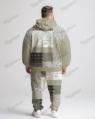 Men's Street Fashion Versatile Simple Paisley Patching Printed Plus Size Hoodie Set