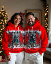 Couple's Plus Size Leopard Print Christmas Tree Long Sleeve Hoodie
