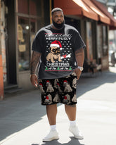 Men's Plus Size Pet Dog Christmas Short Sleeve Shorts Set