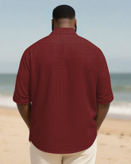 Big & Tall Men's Daily Solid Long Sleeve Bamboo Hemp Texture Shirt