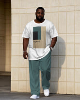 Men's Big & Tall Casual Colorblock Pattern Printed Short-sleeved T-shirt Trousers Set