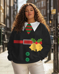 Women's Plus Cute Christmas Cartoon Print Long-sleeved Sweatshirt
