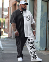 Men's Large Street Casual Graffiti Color-block Print T-shirt Trousers Suit