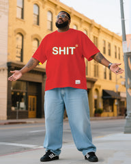 Plus Size Men's SHIT Creative Printed T-Shirt Denim Pants Suit
