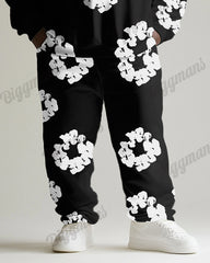 Men's Plus Size Classic Cotton Print Sweatshirt Two-Piece Set