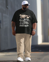 Men's Large Casual Colour Block Coconut Tree Print T-Shirt Pants Suit