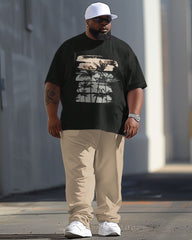 Men's Large Casual Colour Block Coconut Tree Print T-Shirt Pants Suit