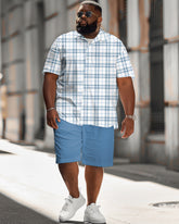 Men's Plus Size Classic Plaid Short Sleeve Shirt Shorts Suit
