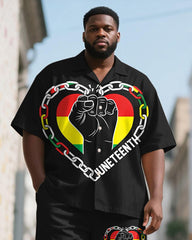 Men's Plus Size Juneteenth Love Chain Letter Print Shirt Shorts Suit