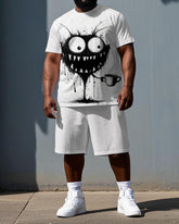Big & Tall Men's Funny Briquette Elf Print Summer Short-Sleeve T-shirt and Shorts Set