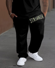 Men's Plus Size Camouflage Stronger Print T-Shirt Trousers Suit