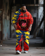 Big & Tall Men's Street Fashion Monkey Graffiti Print Hoodie Suit