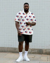 Big & Tall Men's Daily Leisure. Love Flag Print Shirt Shorts Suit