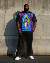 Big Men's Outdoor Retro Mural Savior Printed 2-Piece Short Sleeve T-shirt Pants Set