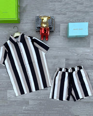 Big & Tall Men's Daily Leisure. Contrast Stripe Shirt Shorts Suit