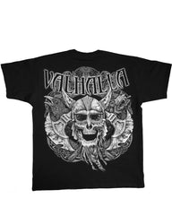 A Black T-shirt With A Print Of A Heavily Armed Viking Warlord