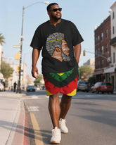 Men's Plus Size Juneteenth Photo Alphabet Print Henley Collar Short Sleeve T-Shirt Shorts Suit