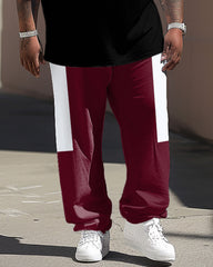 Big Guy's Simple Red Colorblock Alphabet Print T-shirt Trousers Set