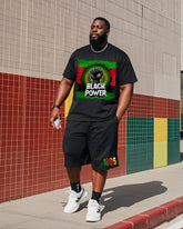 Men's Plus Size June Festival Creative Freedom Day Fist Print T-Shirt Shorts Suit
