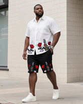 Big & Tall Men's Daily Leisure. High-grade Floral Embroidery Shirt Shorts Suit