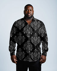 Vintage Arrangement Geometric Flower Jacquard Lel Long Sleeve Shirt Men's Plus Size