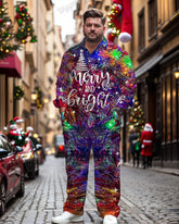 Men's Big & Tall Christmas Neon Element Letter Print Long Sleeve Shirt Trousers Set