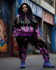 Women's Plus Size Flame Color Block Hoodie Set