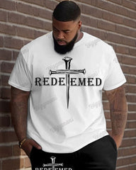 Men's Plus Size Redeemed Christian Print T-Shirt Trousers Suit